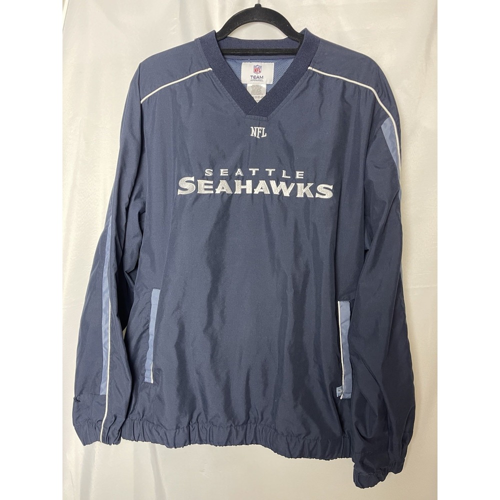 NFL Team Apparel Men's Large Blue Seahawk Windbreaker Pullover V Neck Softshell